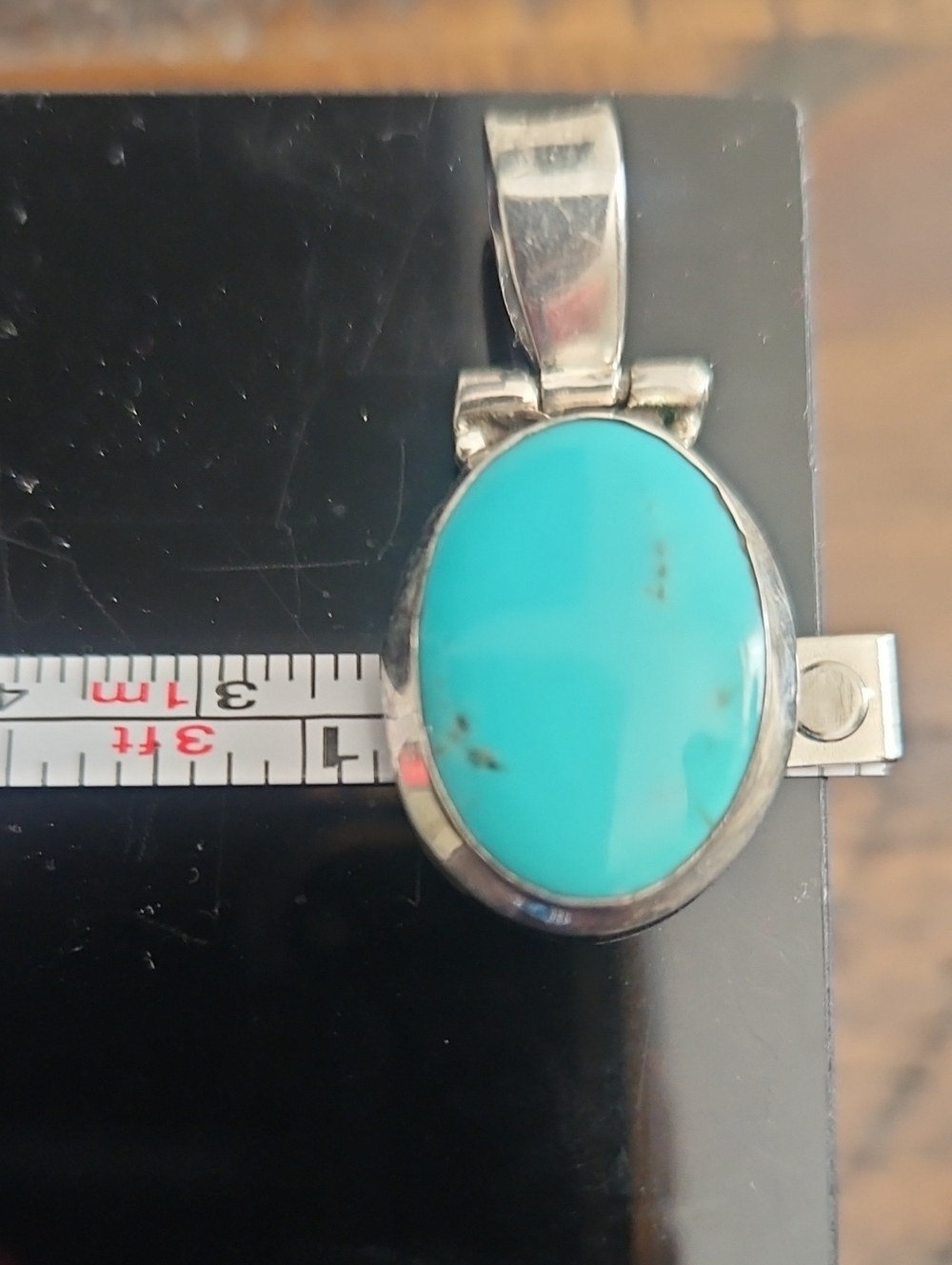 Vintage Natural Turquoise Pendant 925 Sterling Silver Oval Southwestern - Picture 7 of 8